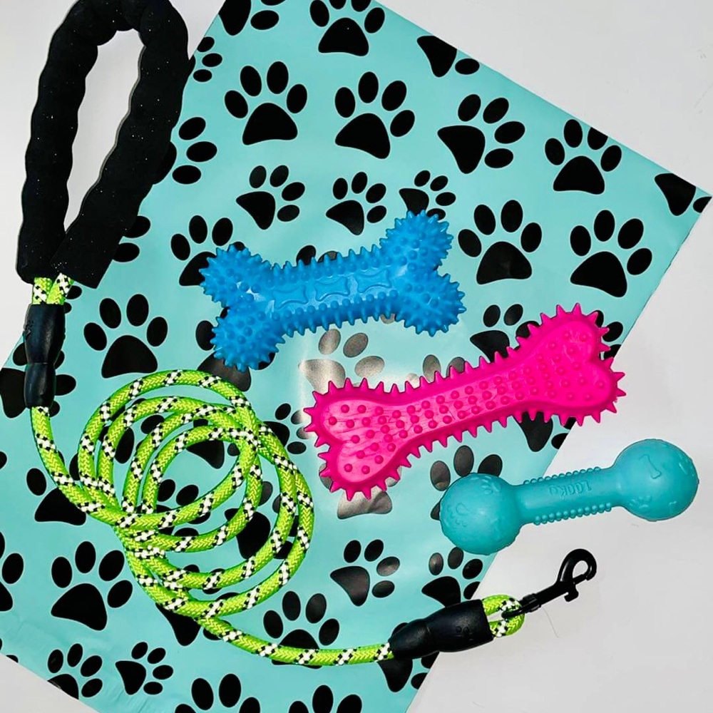 Brand New🐶🐾🦮Small/Medium Sized Dog Pack🐾 1 Rope Leash & 3 colorful chew toys